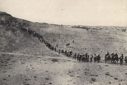 Armenians being deported towards the Syrian deserts, known as the “death march”